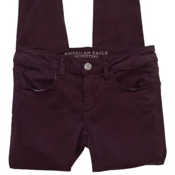 American Eagle Jegging Jeans Purple Brown Sateen Super Stretch Low Rise Size 2 - Picture 6 of 10